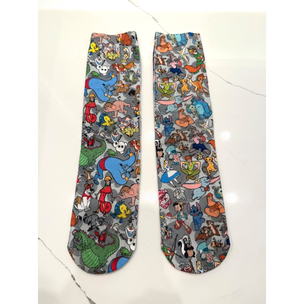 FREE w/ PURCHASE Disney‎ Heroes Villains Crew Socks Grey Purple All Over Print